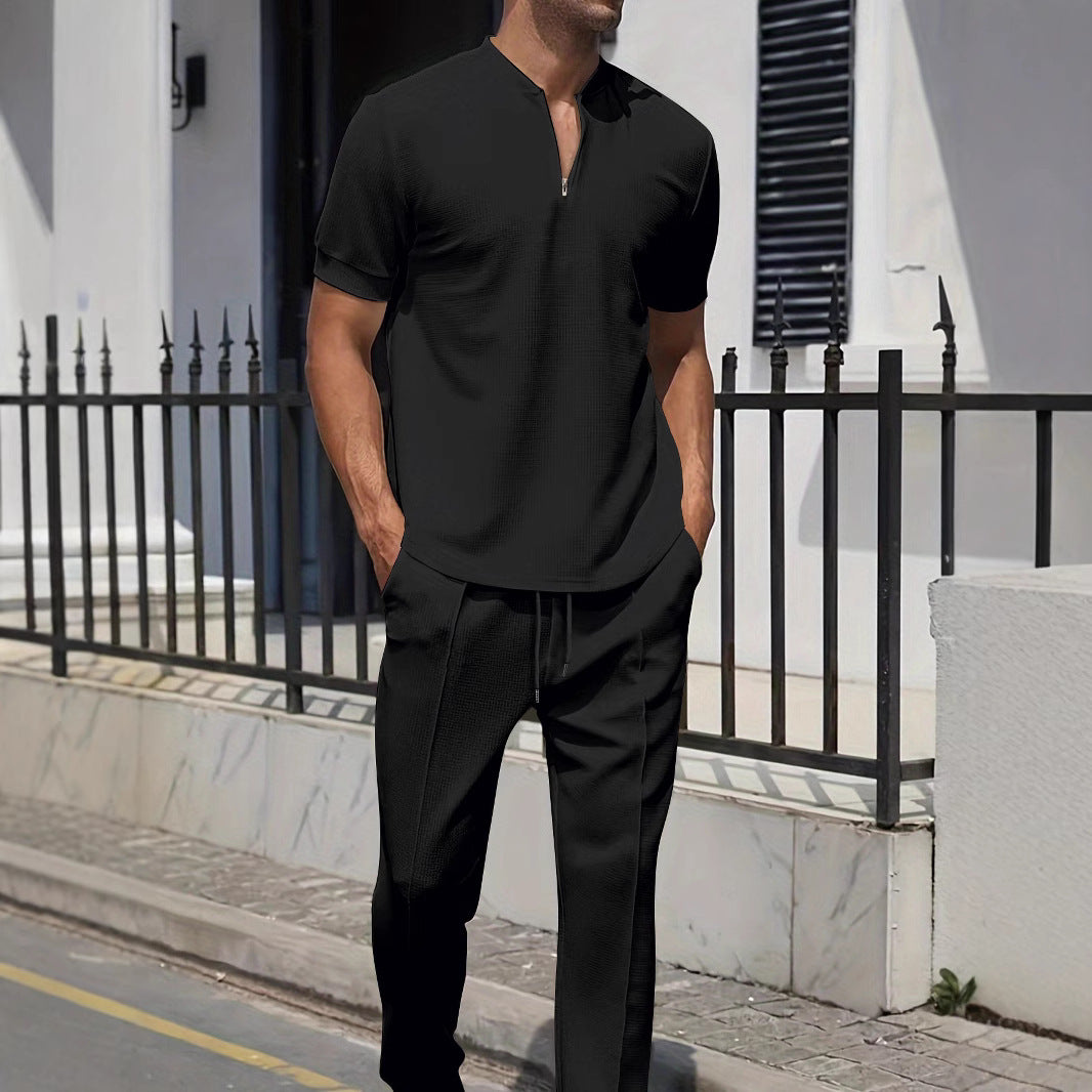 Herren sportliches Oberteil mit kurzem Reißverschluss und lässiger Hose Aliams