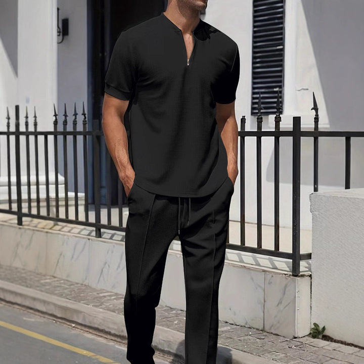 Herren sportliches Oberteil mit kurzem Reißverschluss und lässiger Hose Aliams