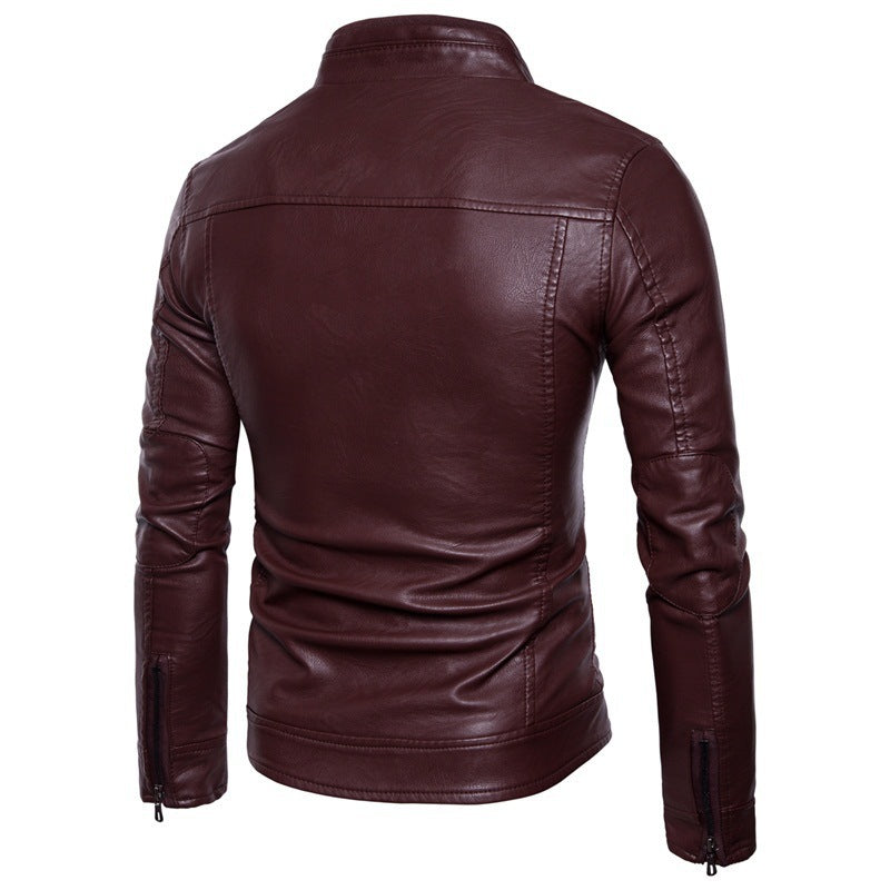 Herren stylische Lederjacke mit modernem Stehkragen und Reißverschlüssen Aliams