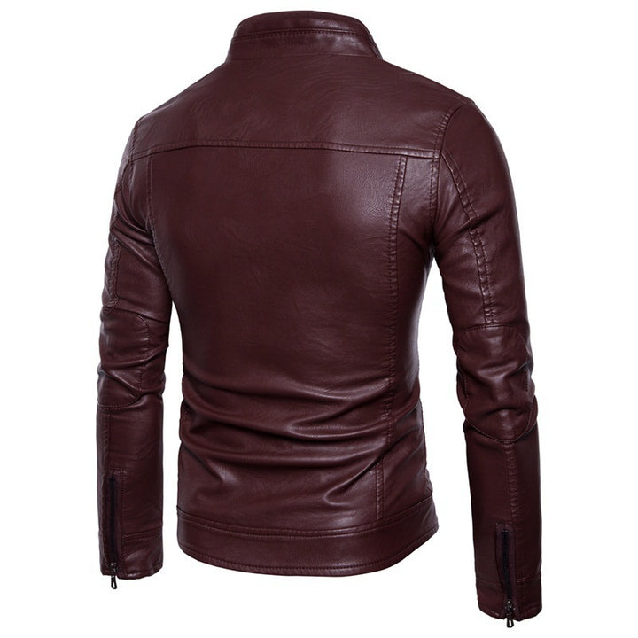 Herren stylische Lederjacke mit modernem Stehkragen und Reißverschlüssen Aliams