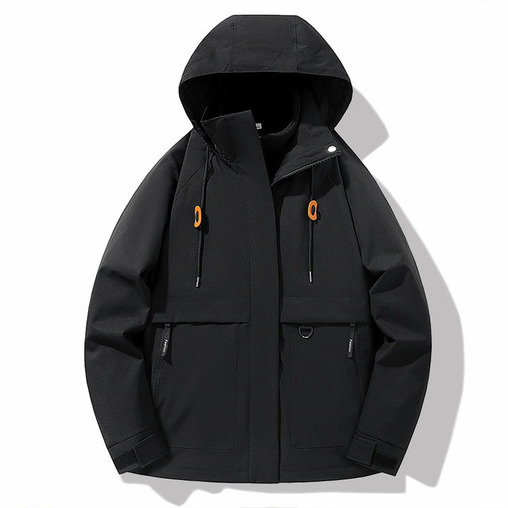 Herren wetterfeste Outdoor-Jacke mit verstellbarer Kapuze und praktischen Taschen Aliams