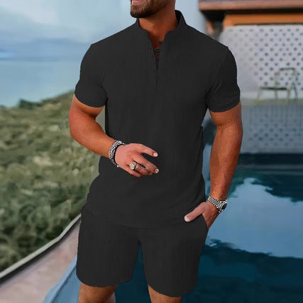 Herren Kurzarm Outfit mit modischem Stehkragen Aliams