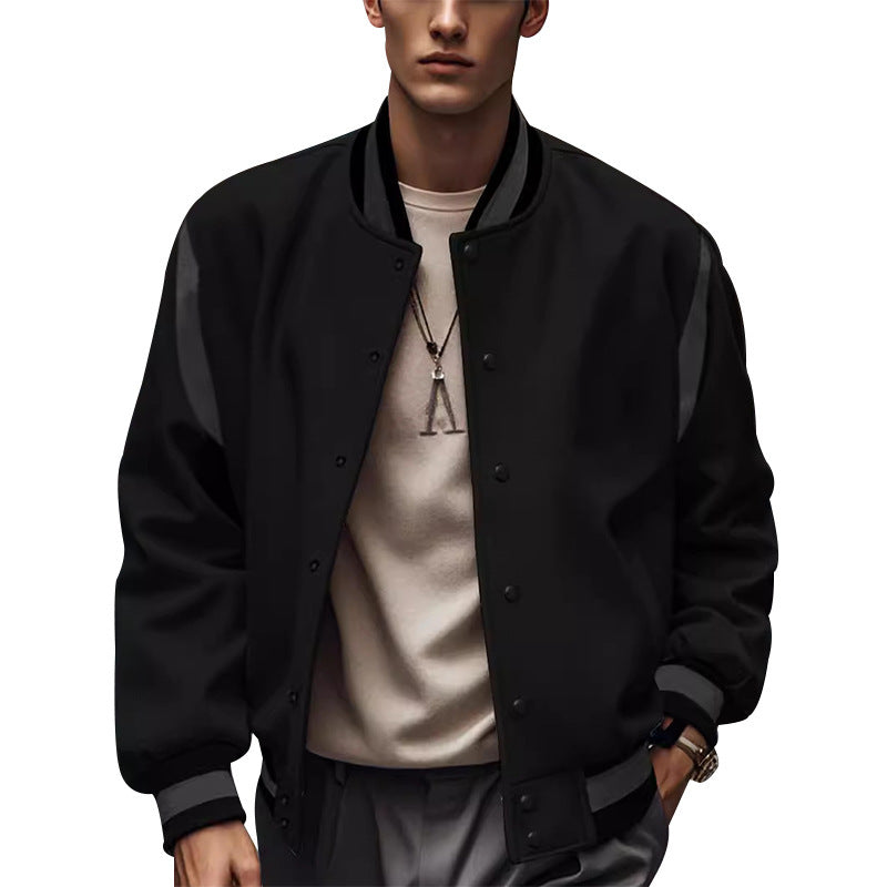 Herren Sportliche Collegejacke im retro Stil mit Kontrastärmeln und Druckknopfverschluss Aliams