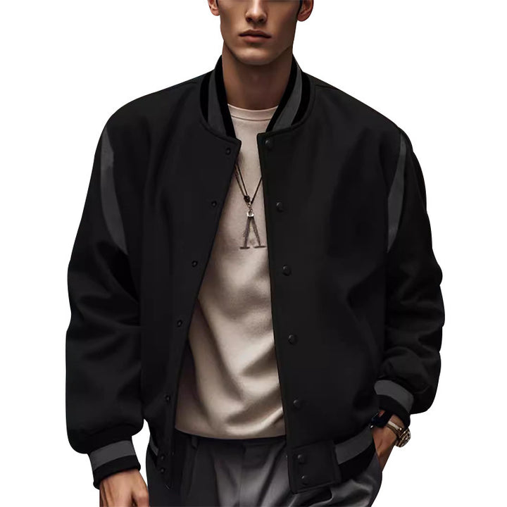 Herren Sportliche Collegejacke im retro Stil mit Kontrastärmeln und Druckknopfverschluss Aliams