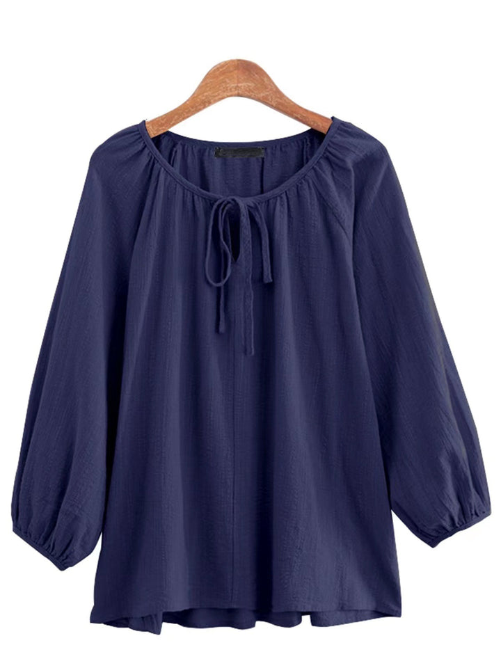 Damen Bluse mit elegantem Rundhalsausschnitt und knieumspielenden Puffärmeln Aliams