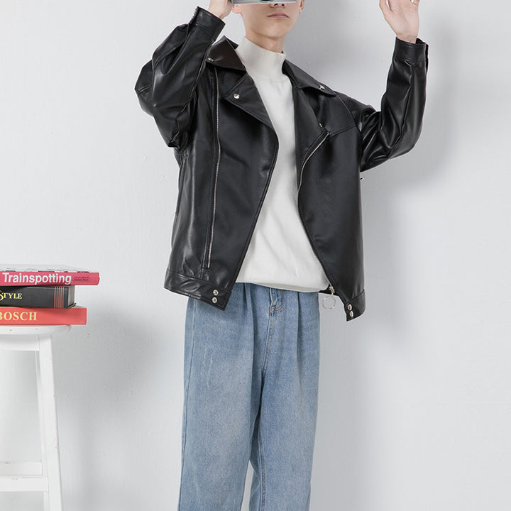 Herren elegante Biker-Lederjacke mit asymmetrischem Reißverschluss Aliams