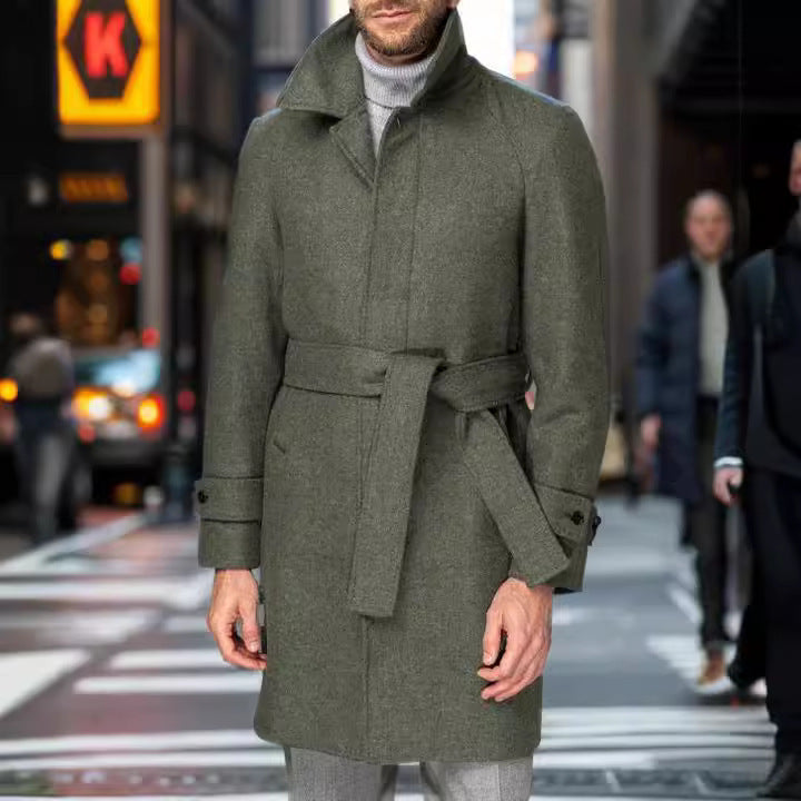 Herren eleganter Trenchcoat mit taillierbarem Gürtel und hochwertigem Innenfutter Aliams