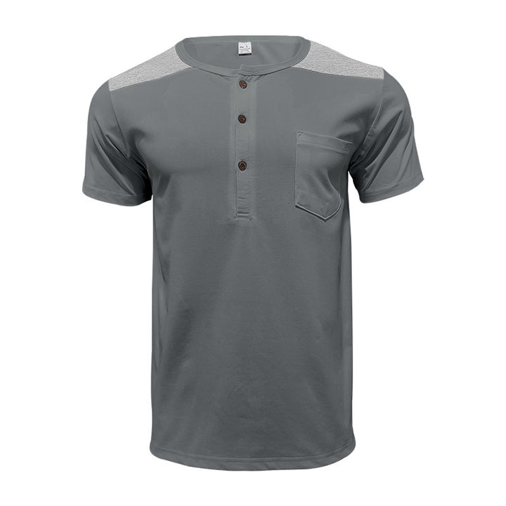 Herren Kurzarm-Henley-Shirt mit kontrastierenden Schulterdetails und praktischer Brusttasche Aliams