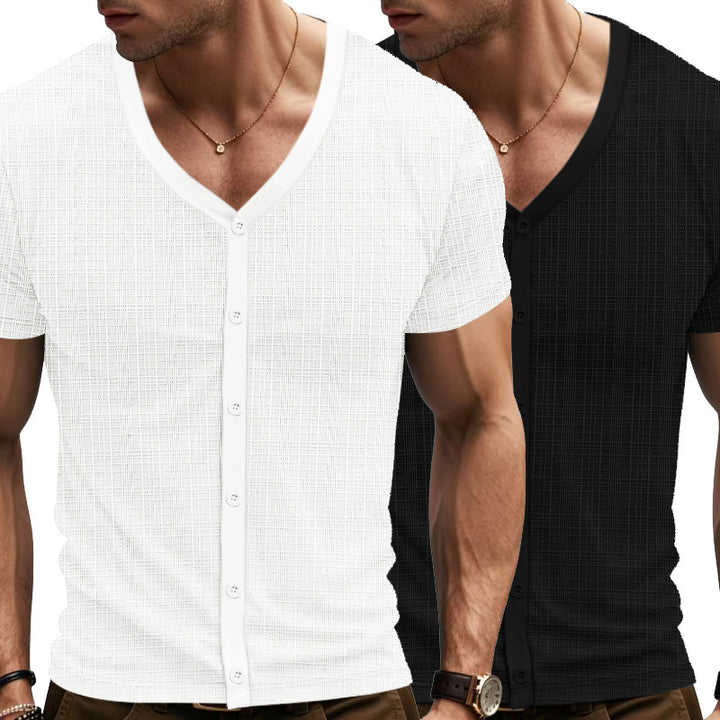Herren elegantes Kurzarm-Henley-Shirt mit strukturiertem Design Aliams