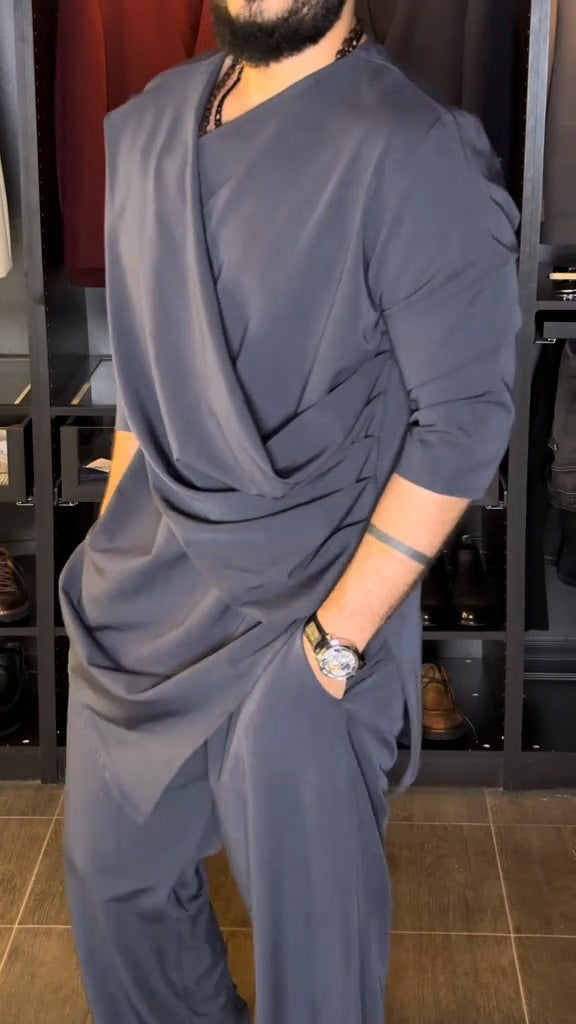 Herren Asymmetrisches Tunika-Shirt mit drapiertem Design Aliams