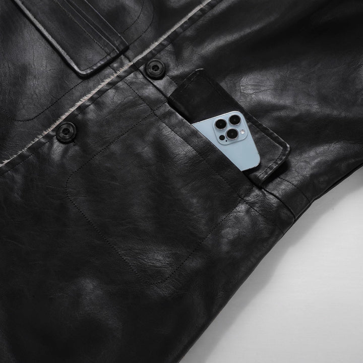 Herren elegante Kunstlederjacke mit warmem Futter Aliams