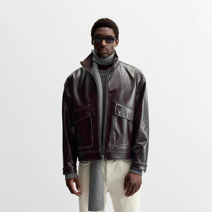 Herren Bikerjacke aus edlem Kunstleder mit praktischen Klappentaschen Aliams