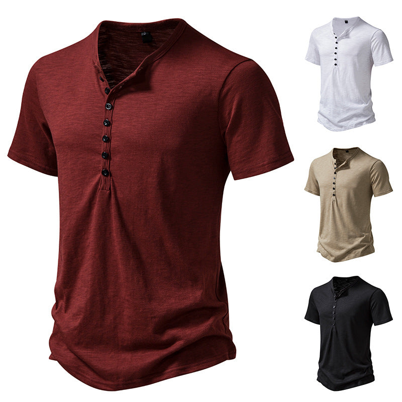 Herren Kurzarm Henley-Shirt mit dekorativer Knopfleiste Aliams