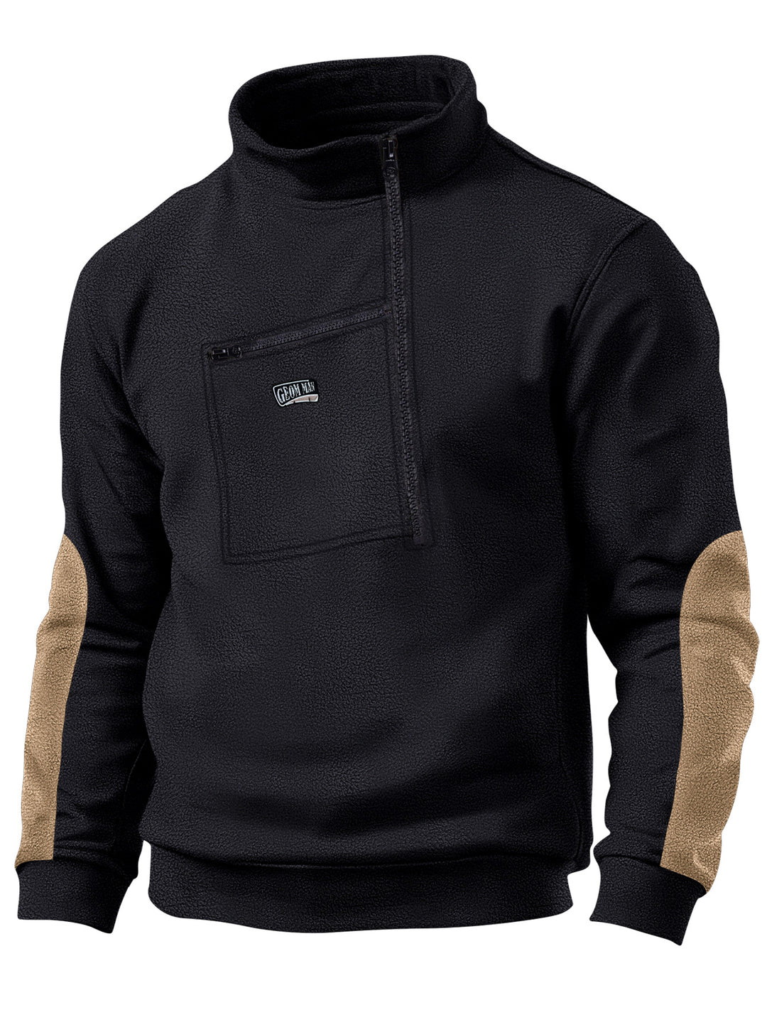 Herren Fleece-Pullover mit dickem Kragen und praktischer Brusttasche Aliams