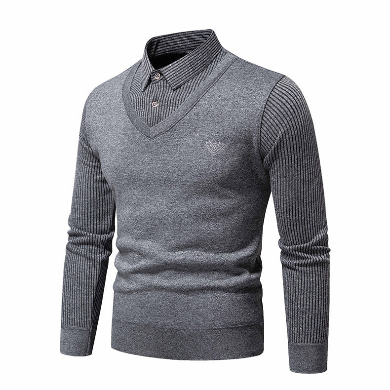Herren eleganter Strickpullover mit V-Ausschnitt und strukturierten Ärmeln Aliams
