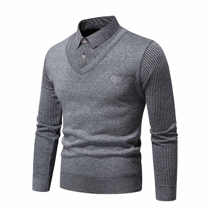 Herren eleganter Strickpullover mit V-Ausschnitt und strukturierten Ärmeln Aliams