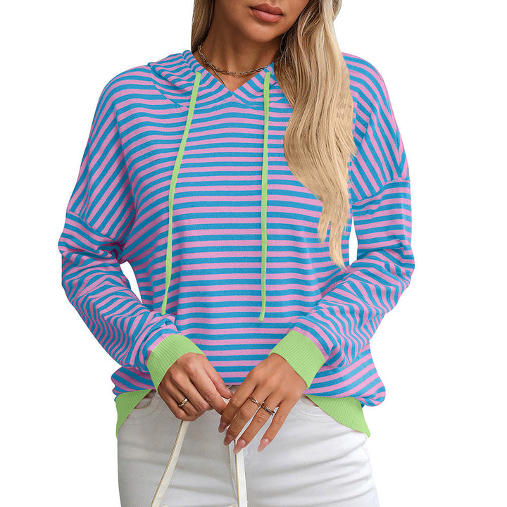 Damen Gestreifter Hoodie mit Lässigem Schnitt und Kontrastierenden Details Aliams
