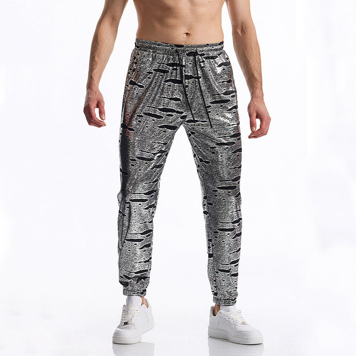 Herren elegante Jogginghose mit glänzendem Metallic-Muster Aliams