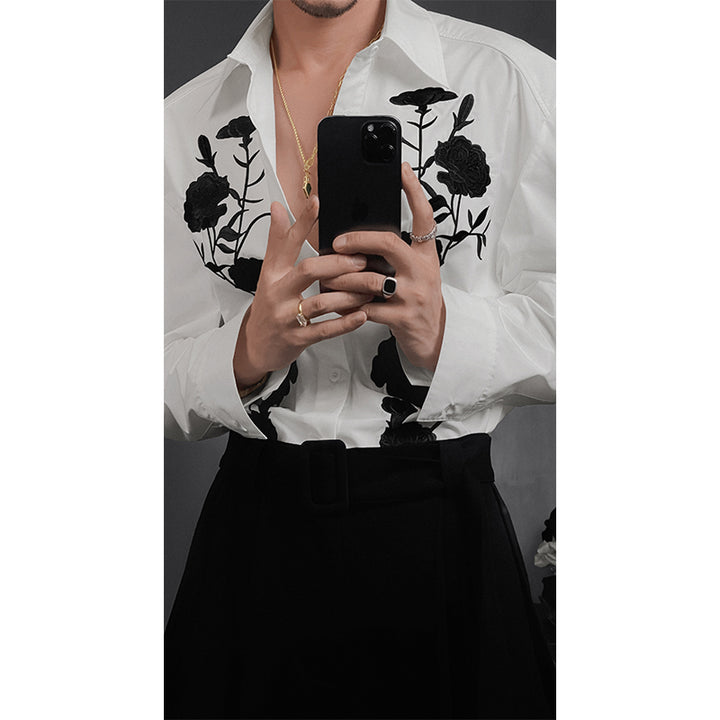 Herren Elegantes Langarmhemd mit floraler Stickerei Aliams