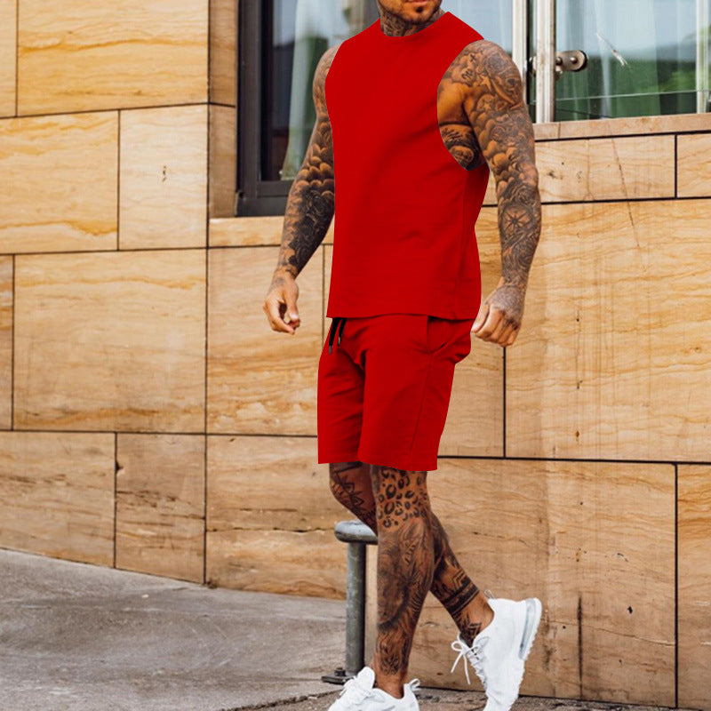 Herren sportliches Tanktop und Shorts-Set mit elastischem Bund Aliams