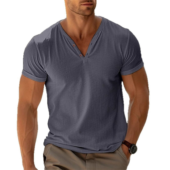 Herren V-Ausschnitt Kurzarm T-Shirt mit Knopfleiste Aliams