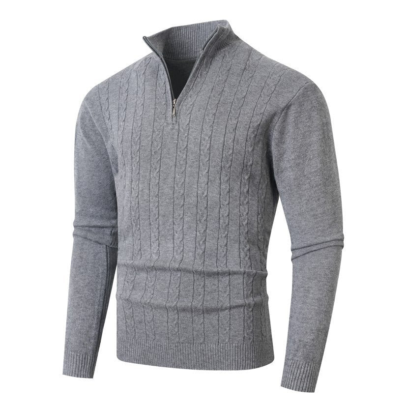Herren Strickpullover mit modernem Zopfmuster und hohem Kragen Aliams