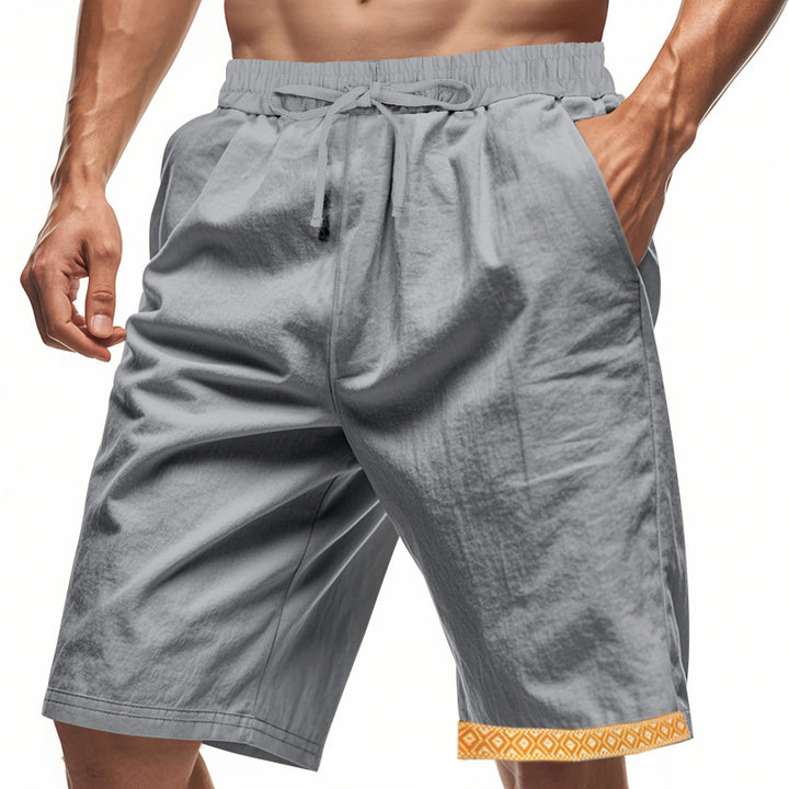 Herren lässige Strandshorts aus atmungsaktivem Leinenmix mit elastischem Bund und seitlichen Taschen Aliams