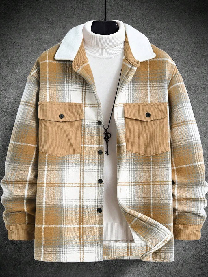 Herren Karo-Flanelljacke mit zwei Brusttaschen und weichem Kragen Aliams