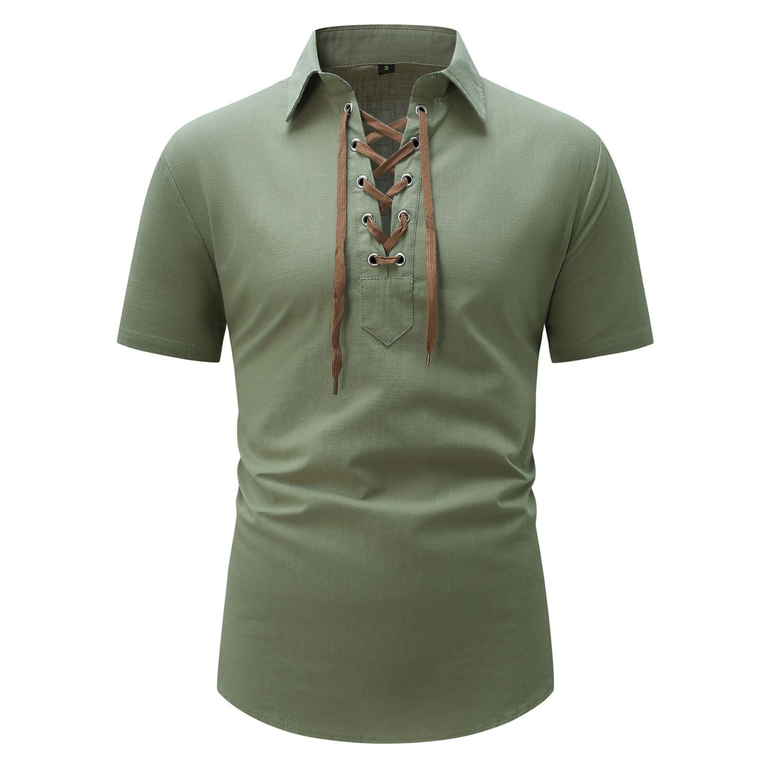 Herren Kurzarmhemd mit eleganter Schnürung Aliams