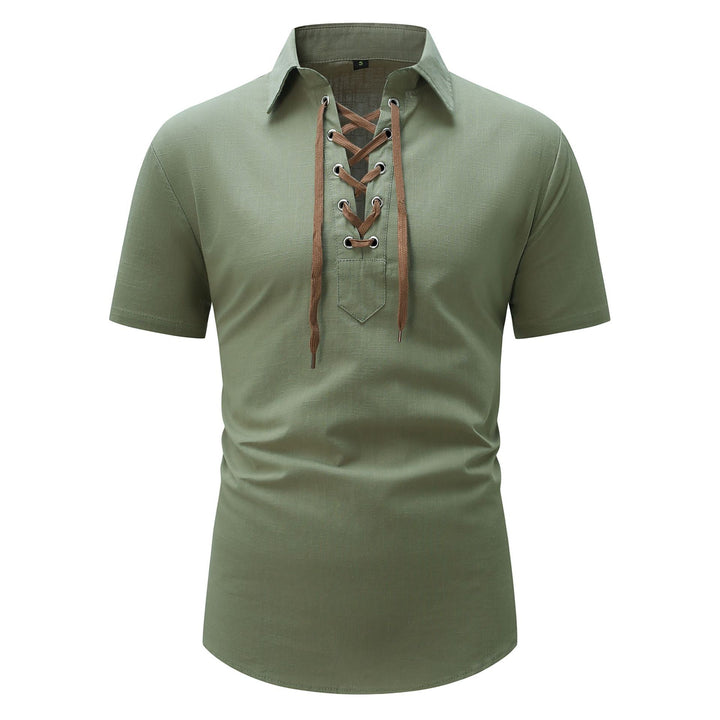 Herren Kurzarmhemd mit eleganter Schnürung Aliams