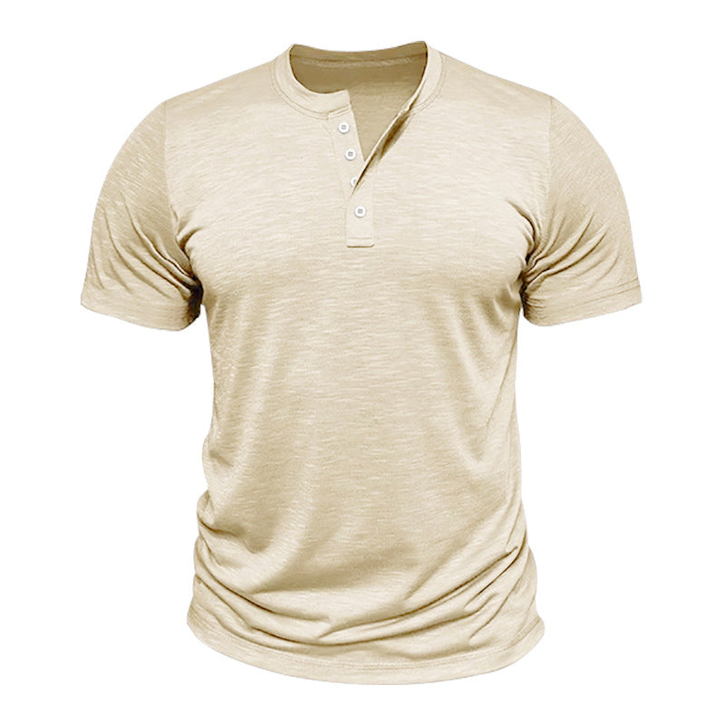 Herren Kurzarm-Henley-T-Shirt mit hochwertigem, atmungsaktivem Baumwollmix Aliams
