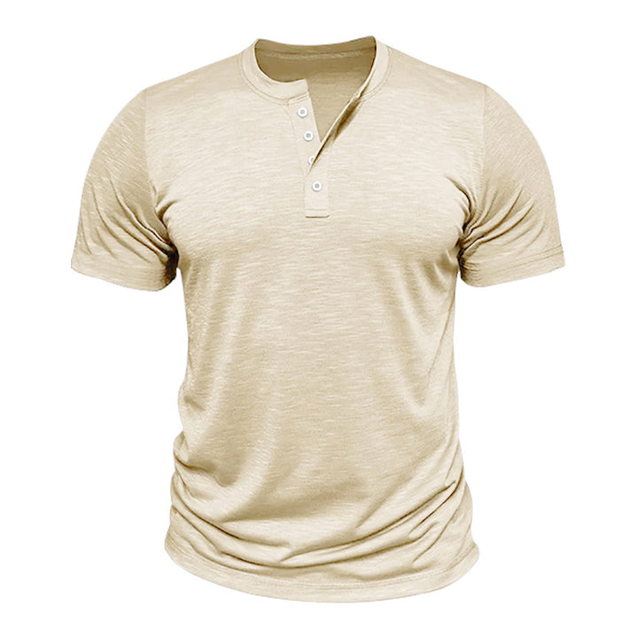 Herren Kurzarm-Henley-T-Shirt mit hochwertigem, atmungsaktivem Baumwollmix Aliams