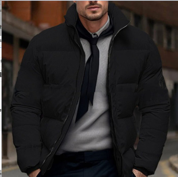 Herren gesteppte Winterjacke mit hohem Kragen und individuell anpassbarem Verschluss Aliams
