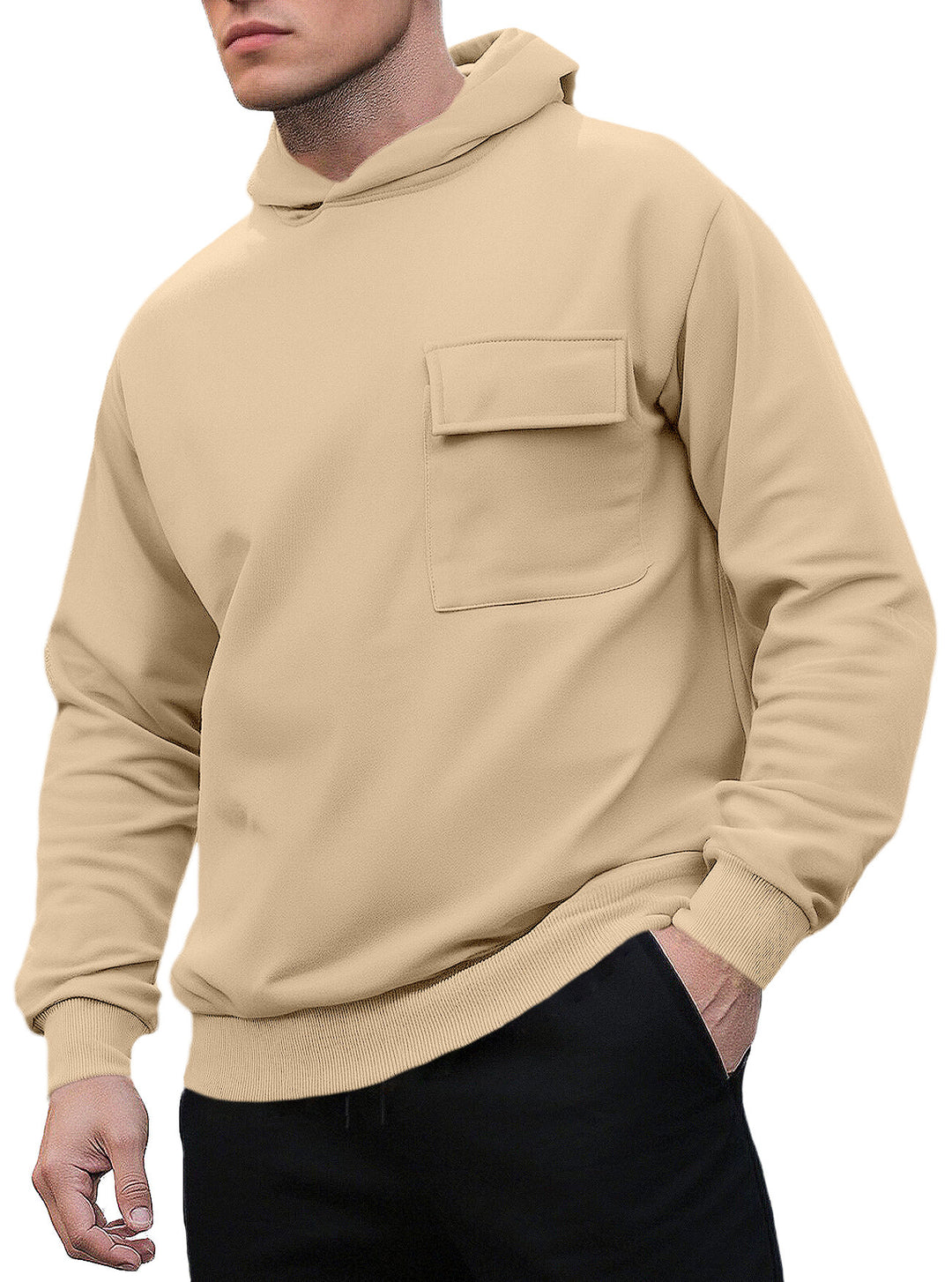 Herren bequemer Kapuzenpullover mit praktischer Brusttasche Aliams