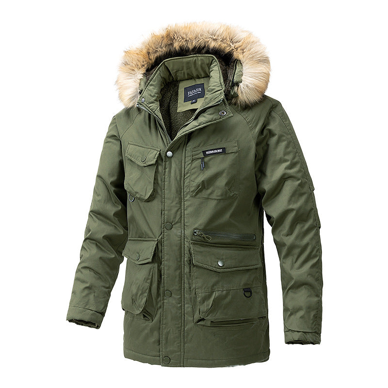Herren isolierte Winterjacke mit abnehmbarer Kapuze und vielen Taschen Aliams