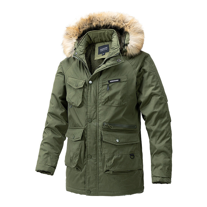 Herren isolierte Winterjacke mit abnehmbarer Kapuze und vielen Taschen Aliams