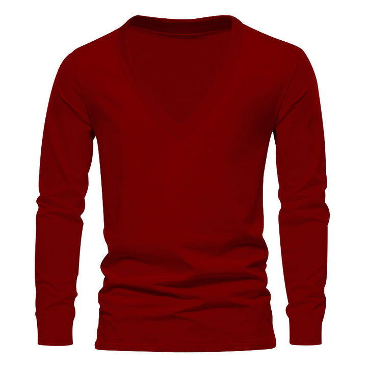 Herren V-Ausschnitt Langarm-T-Shirt mit hochwertigem Baumwollmix und bequemer Passform Aliams