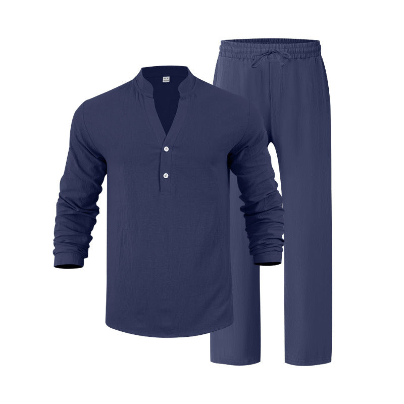 Herren komfortables Homewear-Set mit eleganter Knopfleiste und langen Hosen Aliams