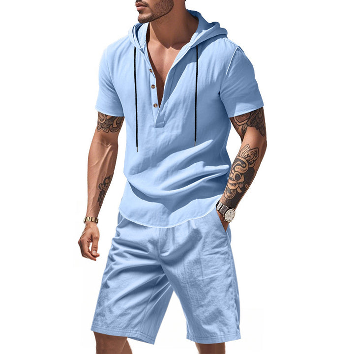 Herren Freizeit-Langarm-Hoodie mit Knopfleiste und Shorts Aliams