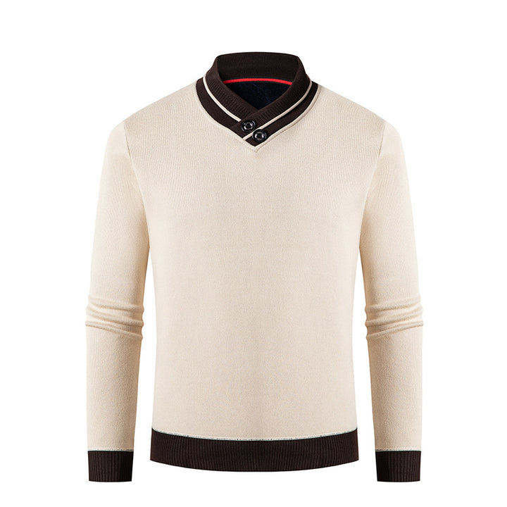 Herren eleganter V-Ausschnitt Pullover mit modischem Kragen Aliams