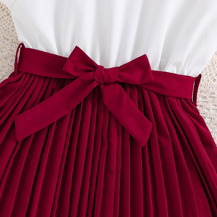 Mädchen Faltenrockkleid mit Puffärmeln und Taillenknoten Aliams