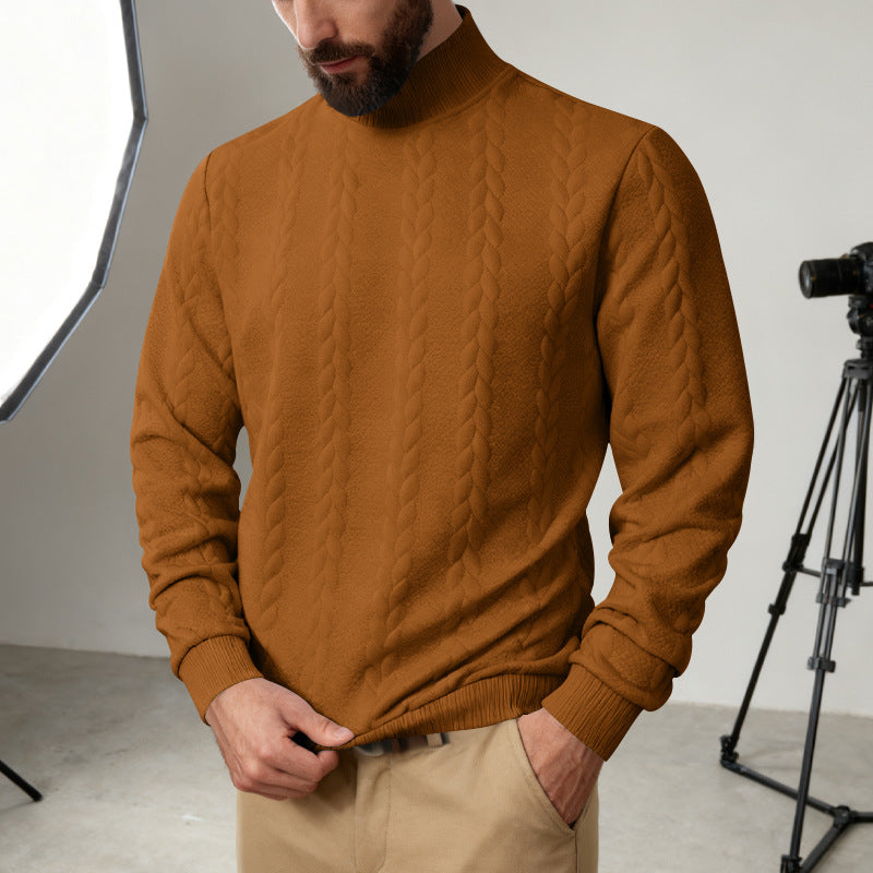 Herren Strickpullover mit hohem Kragen und Zopfmuster Aliams