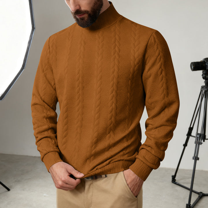 Herren Strickpullover mit hohem Kragen und Zopfmuster Aliams