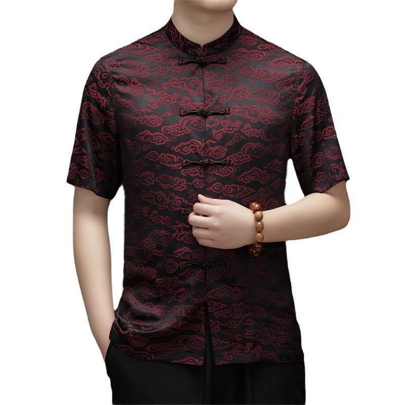 Herren Kurzarmhemd im asiatischen Stil mit traditionellem Muster Aliams