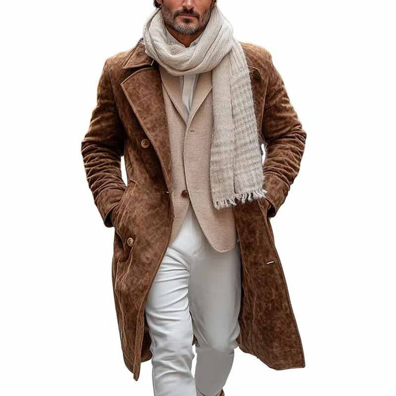 Herren Eleganter Wildleder-Mantel mit doppelter Knopfleiste und großzügigen Taschen Aliams