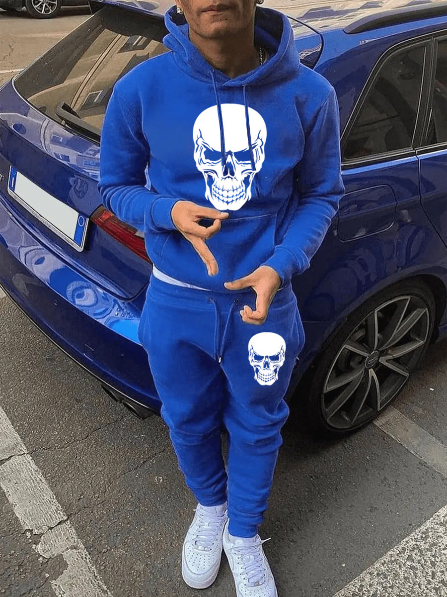 Herren Hoodie und Jogginghose Set mit künstlerischem Totenkopf-Design Aliams