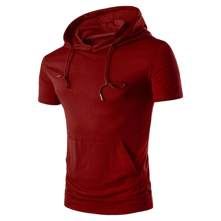 Herren sportliches Kurzarm-Hoodie mit Kängurutasche und verstellbarem Aufsatz Aliams