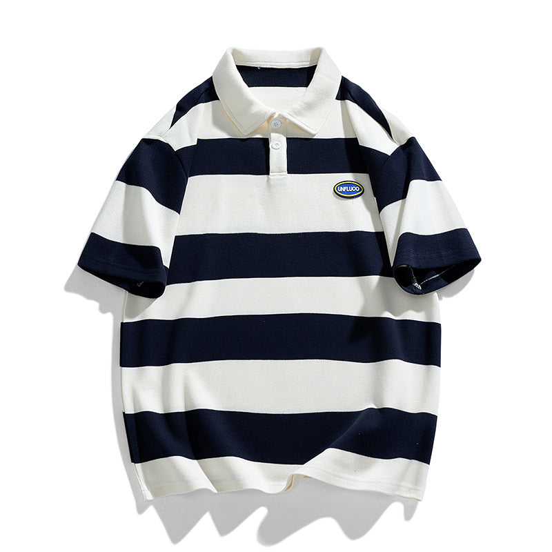 Herren gestreiftes Kurzarm-Polohemd aus atmungsaktivem Baumwollmaterial Aliams