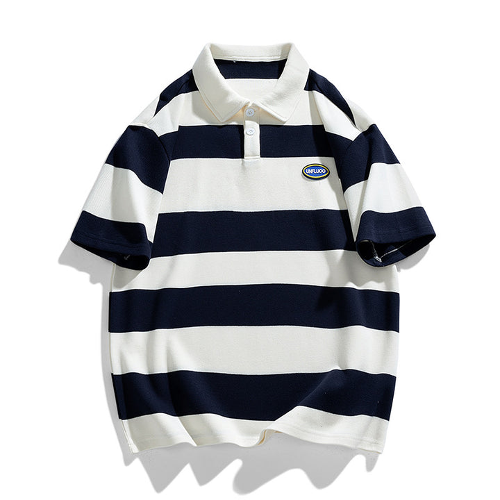 Herren gestreiftes Kurzarm-Polohemd aus atmungsaktivem Baumwollmaterial Aliams