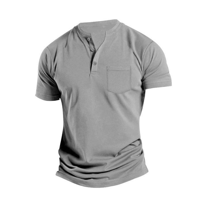 Herren Kurzarm-Henley-T-Shirt mit praktischer Brusttasche Aliams